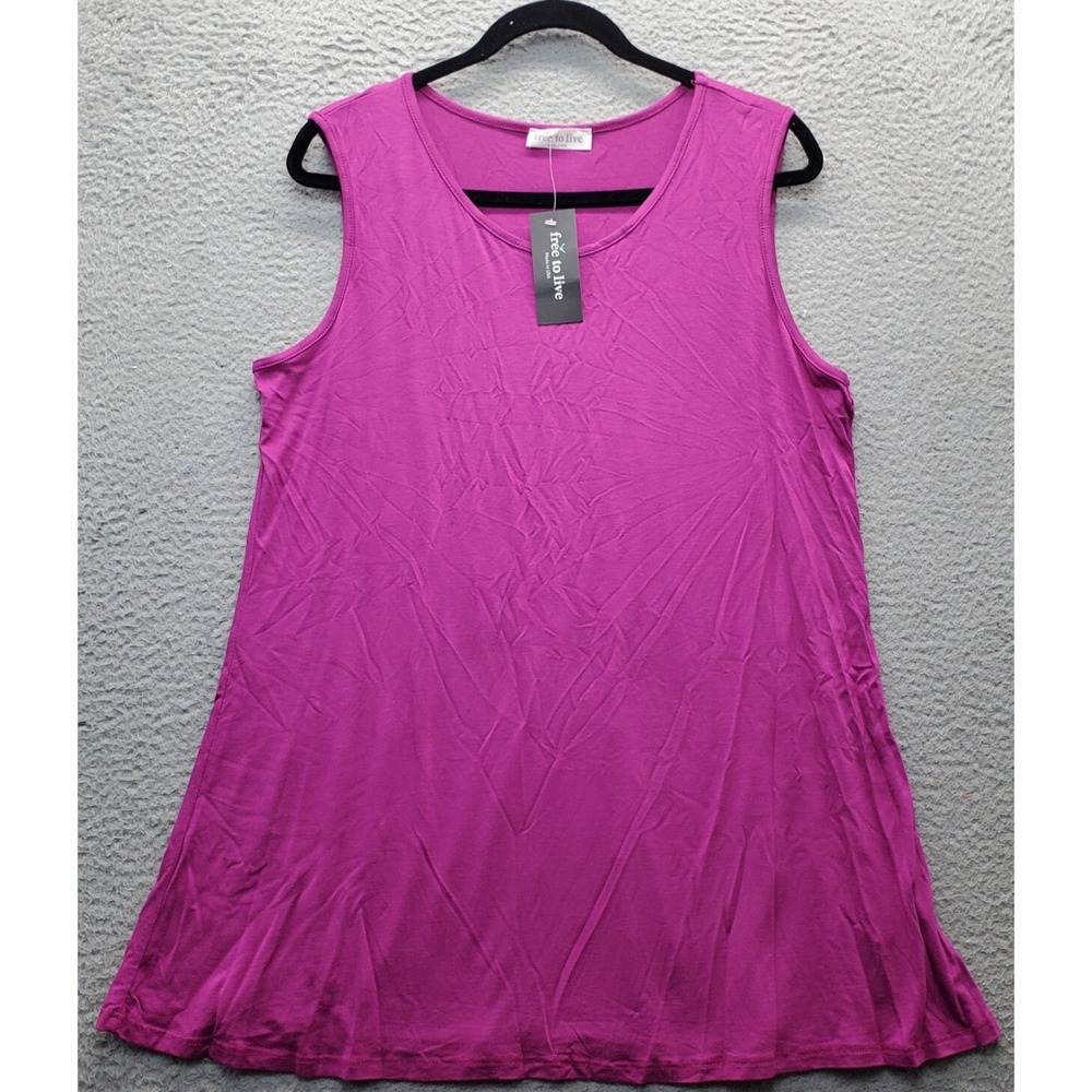 Free To Live Tunic Top Womens Large Pink Rayon‎ Sleeveless Round Neck Pullover
